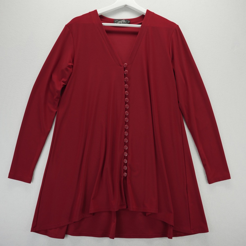 Sympli Duo Diva Red V-Neck Long Sleeve Button Front Tunic Top Size 12 Canada